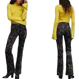 Black Floral Boot Cut Pants